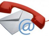 A red telephone overlaying a white envelope.