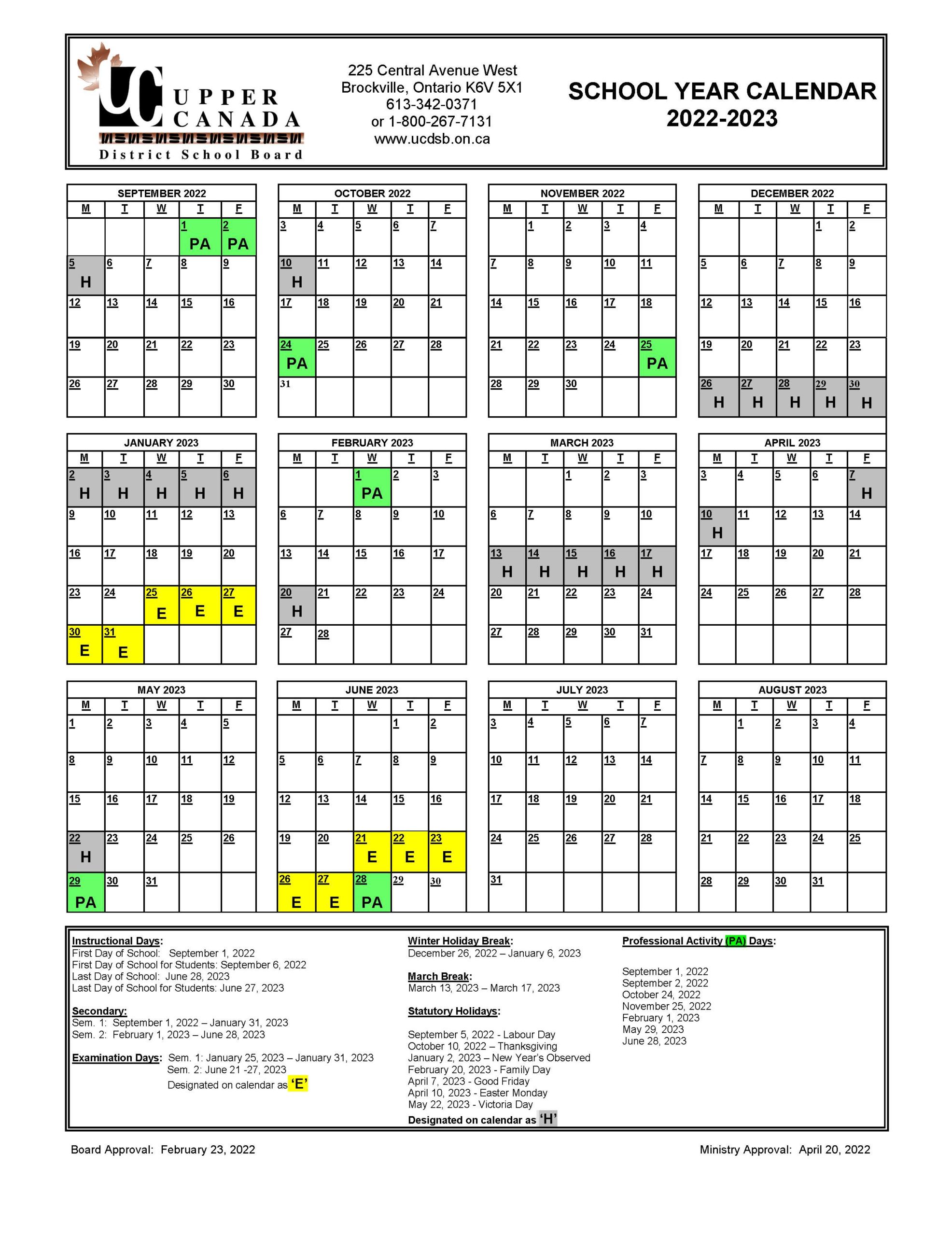 2022 2023 UCDSB Approved School Year Calendar Scaled 