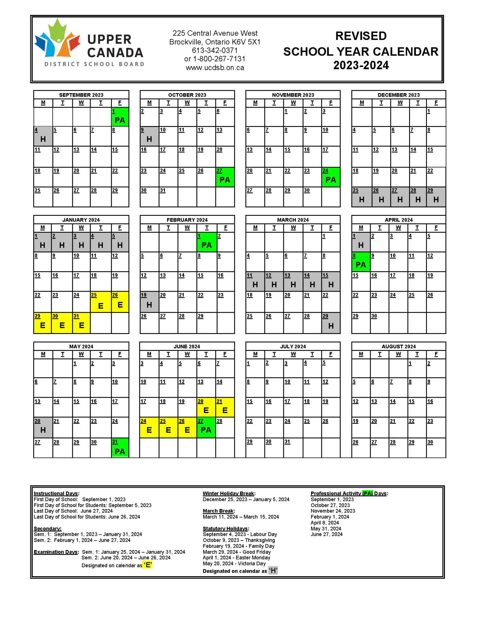 School Calendars Student Transportation of Eastern Ontario